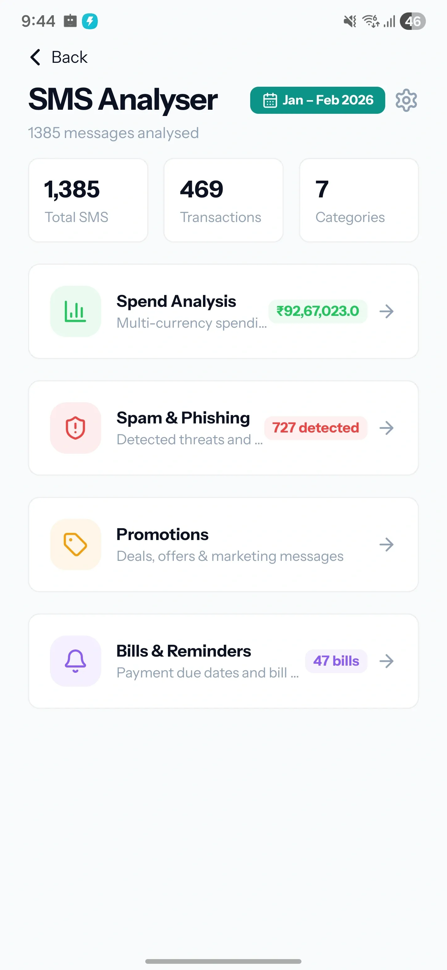 SMS Analyser — light mode