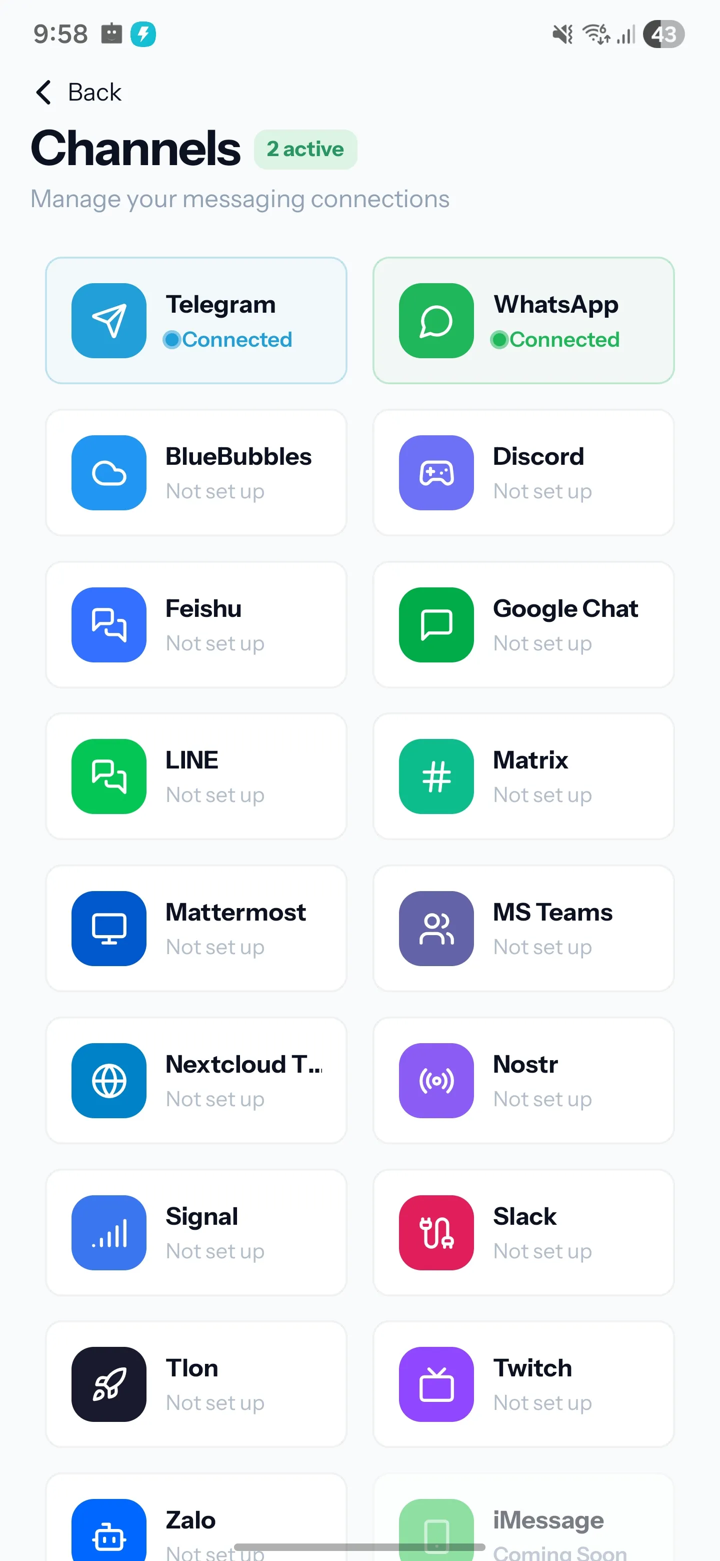 Channels — light mode
