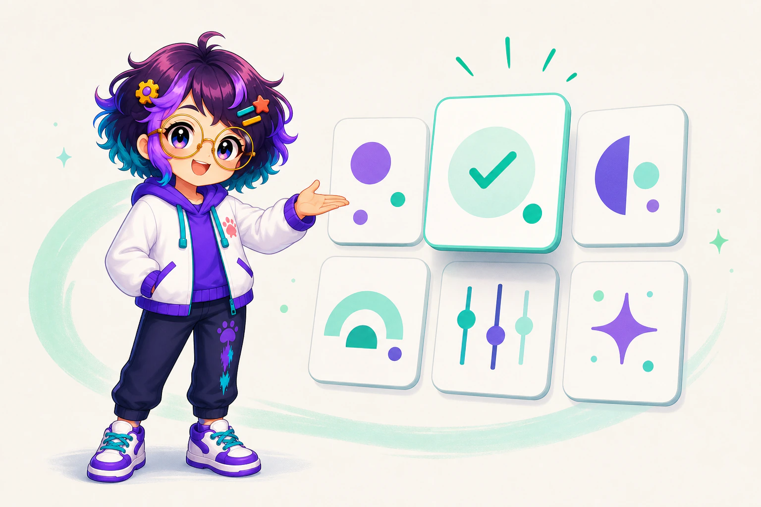 Miro beside a grid of app cards with one card lifted forward from the others