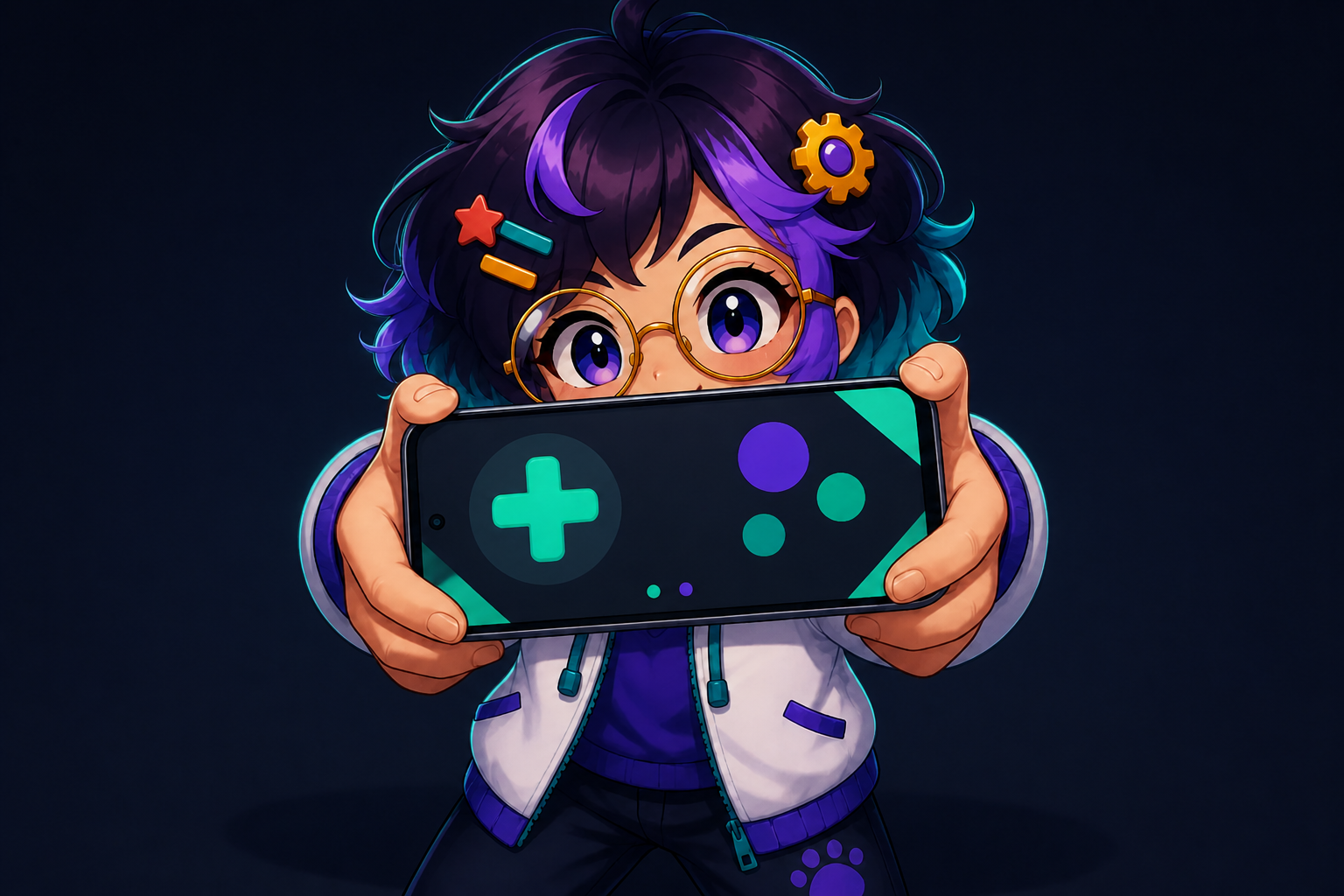 Miro holding a phone out in front with the screen facing the reader and both hands on it